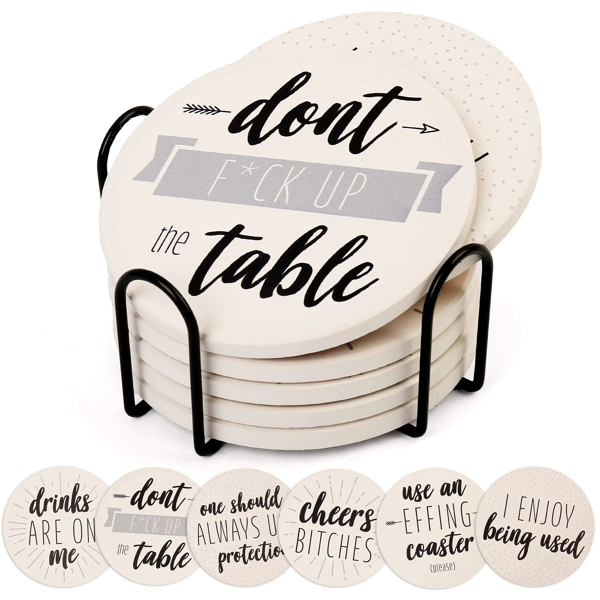 6 Piece Ceramic Funny Sayings Coasters